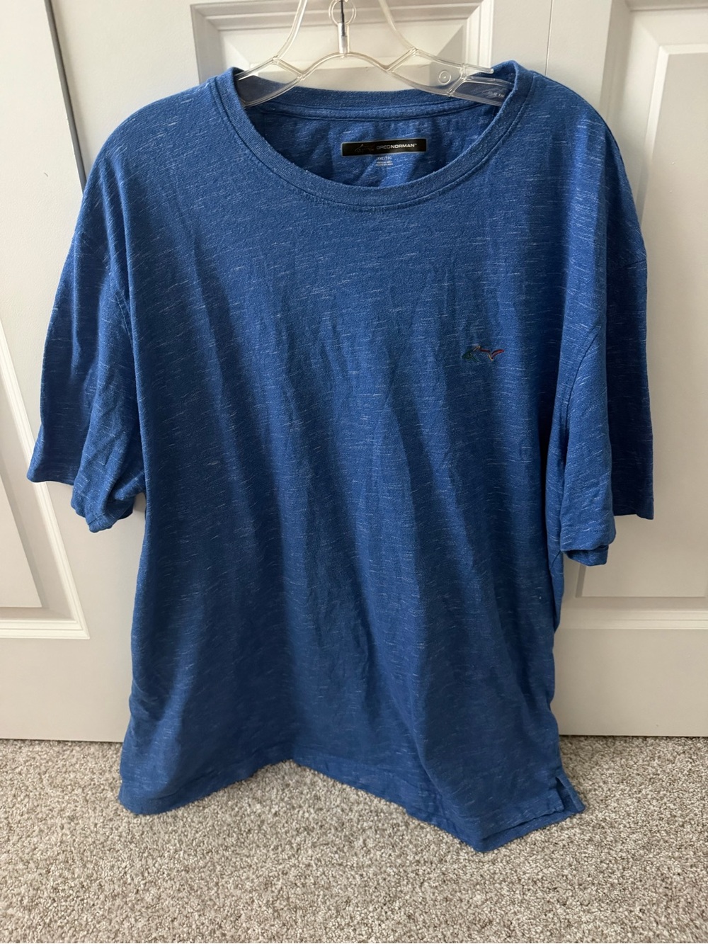 Greg Norman Men's Slub Knit Cotton Blend T-Shirt Blue Heathered Crew Neck